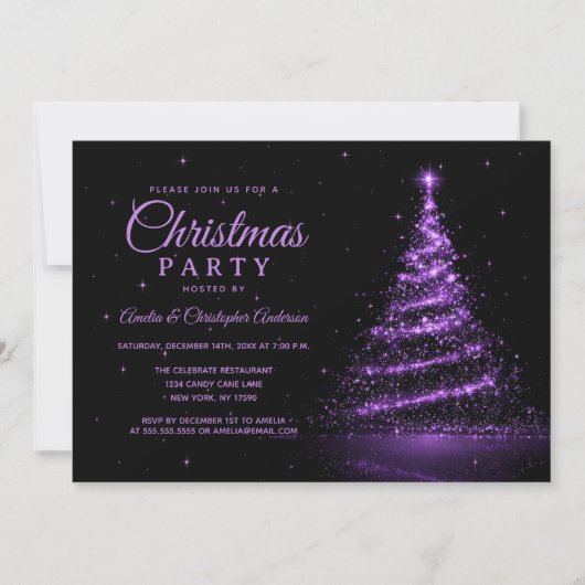 Lila Sparkle Light Tree Party Einladung (Vorderseite)