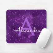 Lila Sparkle Modern Monogram Name Mousepad (Mit Mouse)