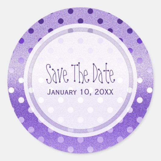 Lila Sparkle: Polka-Punkte: Save the Date Sticker (Vorderseite)