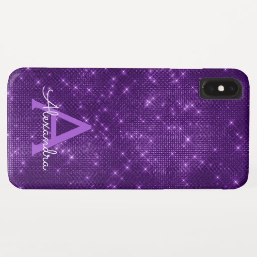 Lila Sparkle-Shimmer Monogramm und Initial Case-Mate iPhone Hülle (Rückseite (Horizontal))