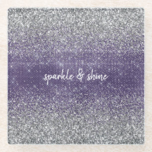 Lila Sparkle-Silver-Glitzer Glasuntersetzer