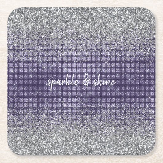 Lila Sparkle-Silver-Glitzer Rechteckiger Pappuntersetzer (Vorderseite)