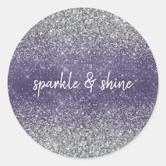Lila Sparkle-Silver-Glitzer Runder Aufkleber (Vorderseite)