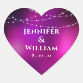 Lila Sparkle Silver String Lights Hochzeit Herz-Aufkleber (Vorderseite)