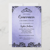Lila Sparkle Tiara Damask Quinceanera Einladung (Vorderseite)