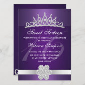 Lila Sparkle Tiara Einladung zum Geburtstag (Vorne/Hinten)