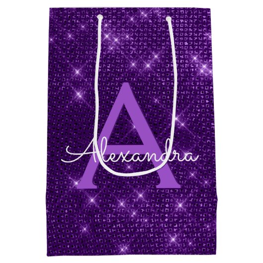 Lila Sparklogramm - Name hinzufügen Mittlere Geschenktüte (Rückseite)