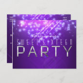 Lila Sparkor Glam PARTY Einladungspostkarte (Vorne/Hinten)