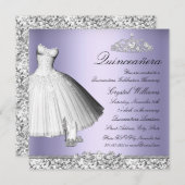 Lila Sparkor Glitzer Dress & Heelses Quinceanera Einladung (Vorne/Hinten)