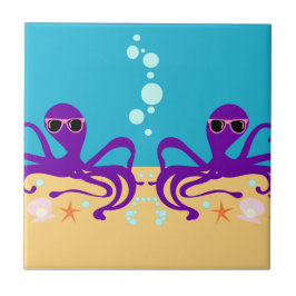 Lila Spaß Groovy Octopus Cartoon Art Fliese