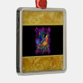 Lila Spatzen mit Goldfolie und schwarzer Textur Silbernes Ornament (Rechts)