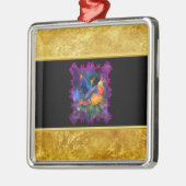 Lila Spatzen mit Goldfolie und schwarzer Textur Silbernes Ornament (Links)