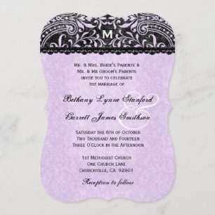 Lila Spitze und schwarzer Vintager Damast, die V07 Einladung