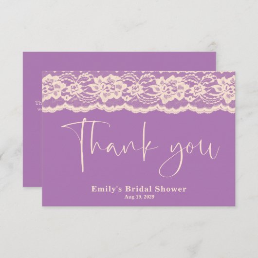 Lila Spitzen-Brautparty Dankeskarte (Vorne/Hinten)