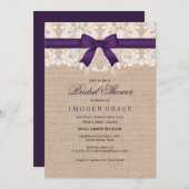 Lila Spitzen- & Burlap Bridal Dusche Einladung (Vorne/Hinten)