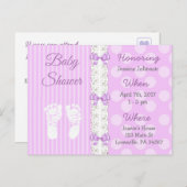 Lila Spitzen- und Bow Girl's Baby Shower Einladung (Vorne/Hinten)