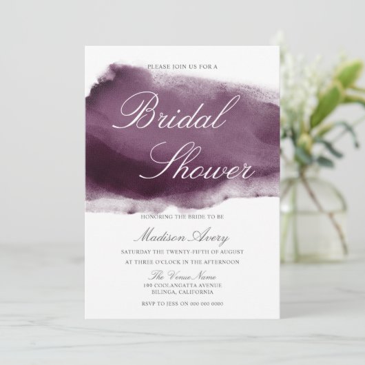 Lila Splash Modernes Brautparty Einladung (Stehend Vorderseite)
