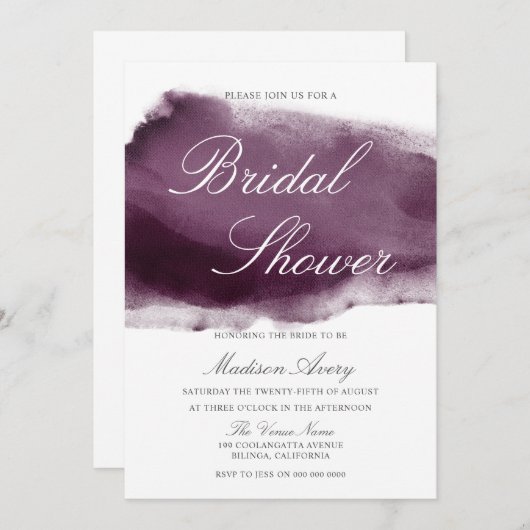 Lila Splash Modernes Brautparty Einladung (Vorne/Hinten)
