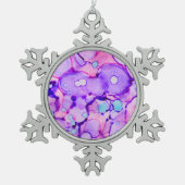 Lila Splotch Alkoholtupfer Tinte Malerei Schneeflocken Zinn-Ornament (Vorderseite)