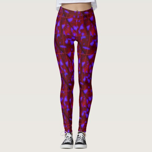 Lila Splotten auf Deep Red Leggings (Vorderseite)