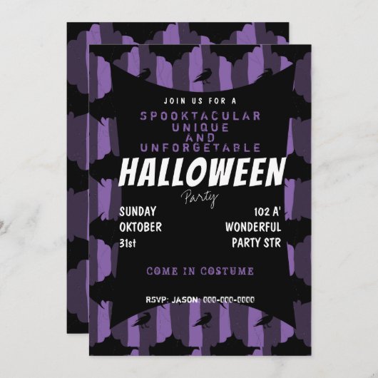 Lila spooktaartige Halloween Einladung (Vorne/Hinten)