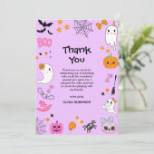 Lila Spooky Ein Niedliches Halloween 1. Geburtstag Dankeskarte (Stehend Vorderseite)