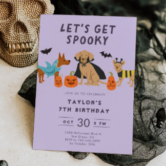 Lila Spooky-Kostümhunde Halloween Einladung