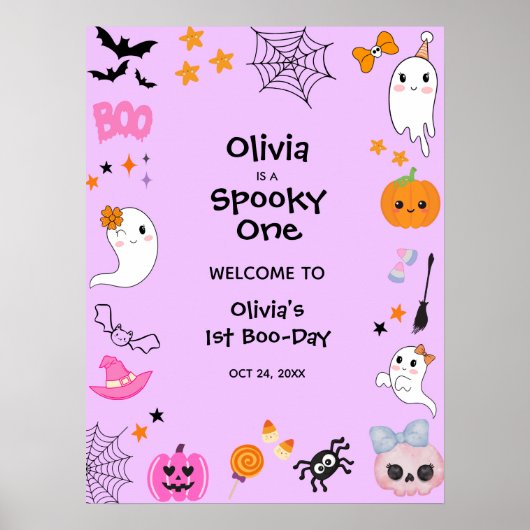 Lila Spooky One Halloween 1. Geburtstag Willkommen Poster (Vorne)