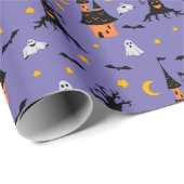 Lila Spooky Spuk House Halloween Geschenkpapier (Rolleneckpunkt)
