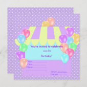 LILA SPOT-CIRCUS-PARTY EINLADUNG (Vorne/Hinten)