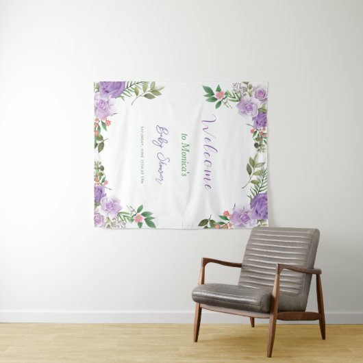 Lila Spring Floral Girl Babydusche Wandteppich (Beispiel (Horizontal))