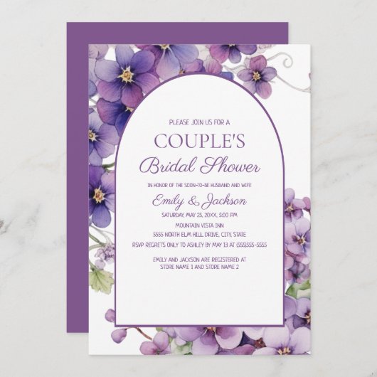 Lila Springtime Floral Couple Brautparty Einladung (Vorne/Hinten)