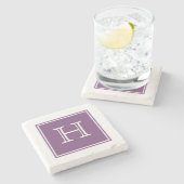 Lila Square Monogram Stone Untersetzer (Seitenansicht)