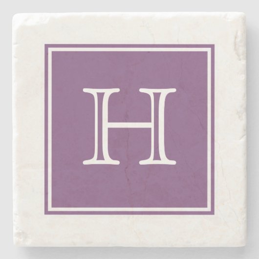 Lila Square Monogram Stone Untersetzer (Vorderseite)