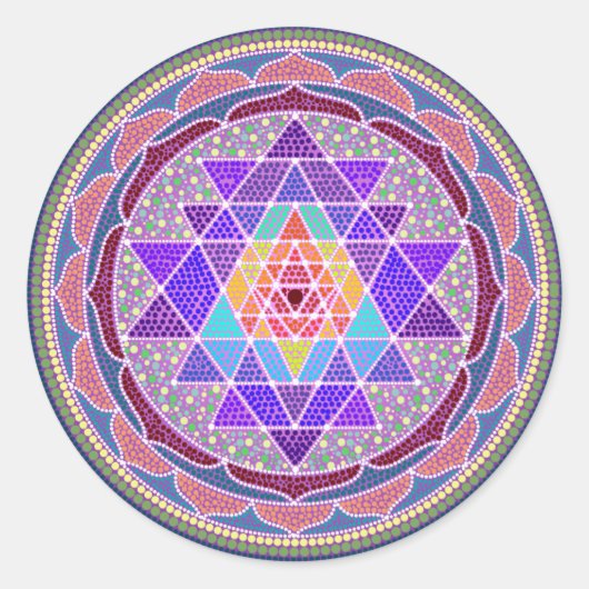 Lila Sri Yantra Runder Aufkleber (Vorderseite)