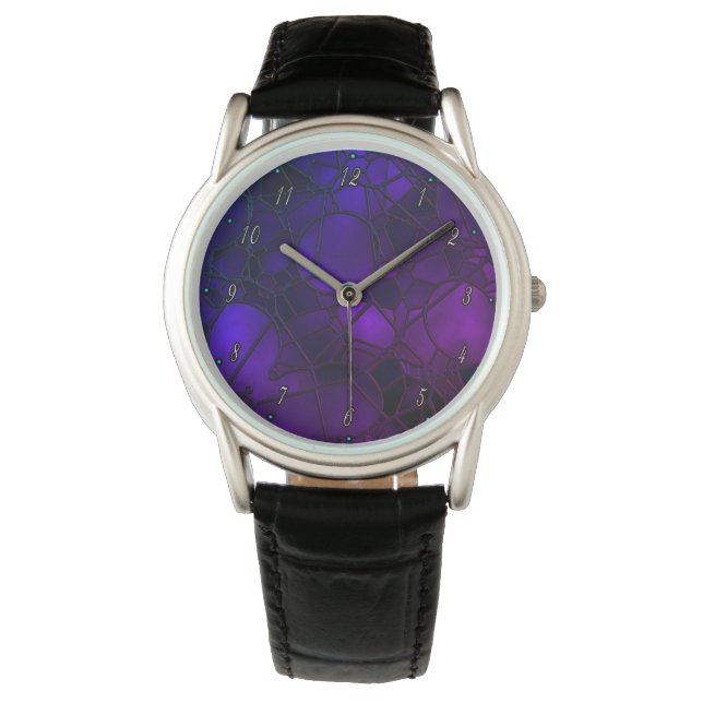 Lila Stached Glass Watch von Julie Everhart Armbanduhr (Vorderseite)