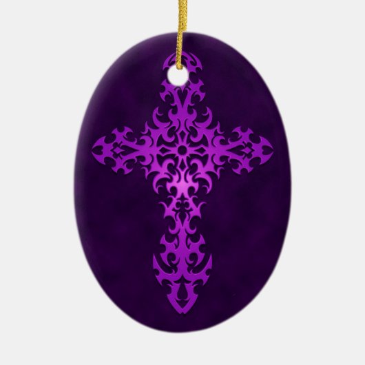 Lila Stammes- gotisches Kreuz Keramikornament (Vorne)