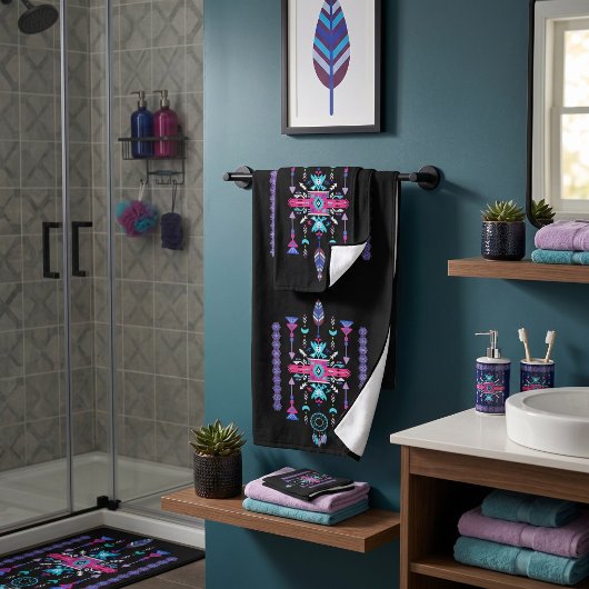 Lila Stammesdesign Badhandtuch Set
