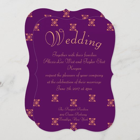 Lila Stammeshochzeit Einladung (Vorne/Hinten)