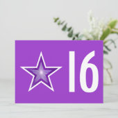 Lila Star "16" - Einladung lila (Stehend Vorderseite)