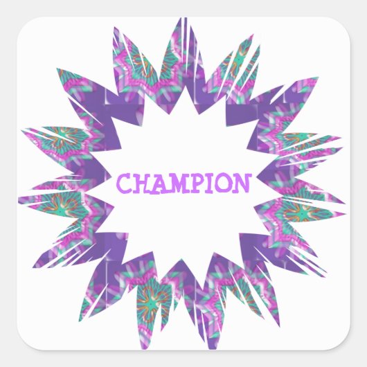 LILA Star: CHAMPION-Skript Quadratischer Aufkleber (Vorderseite)