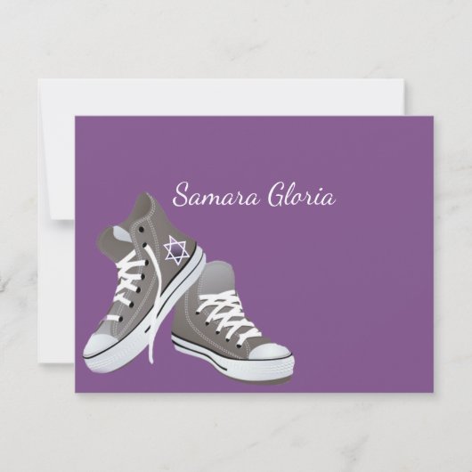Lila Star Fade Sneakers Bat Mitzvah Vielen Dank Dankeskarte (Vorderseite)