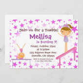 Lila Star Gymnast Geburtstagsparty Einladung (Vorne/Hinten)