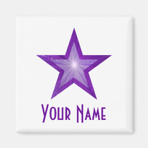 Lila Star "Ihr Name" Kühlschrankmagnet weiß