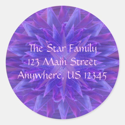 Lila Star Mandala Runder Aufkleber (Vorderseite)
