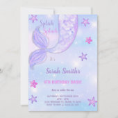 Lila Star Mermaid Geburtstag Einladung (Vorderseite)