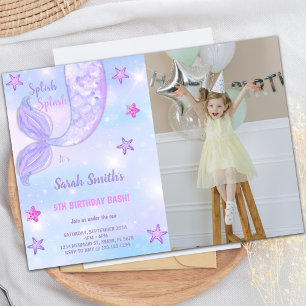 Lila Star Mermaid Geburtstag Einladungen