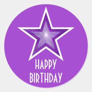 Lila Star-Rundaufkleber "Happy Birthday" lila Runder Aufkleber