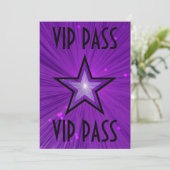 Lila Star "VIP PASS"-Einladung schwarz Einladung (Stehend Vorderseite)