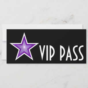 Lila Star "VIP PASS"-Einladung schwarz lang Einladung